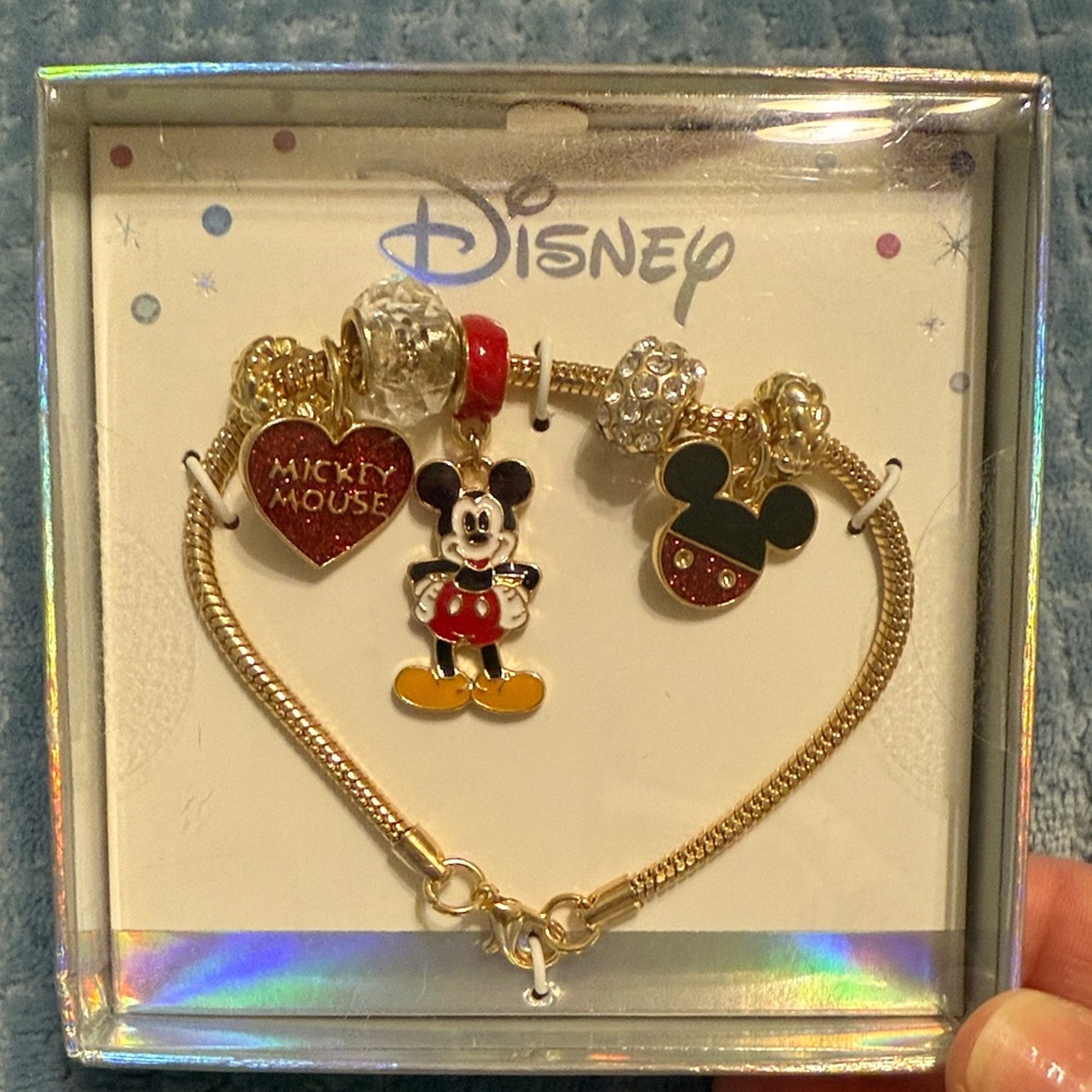Disney Gold Mickey Mouse Charm Bracelet with Red Accents new